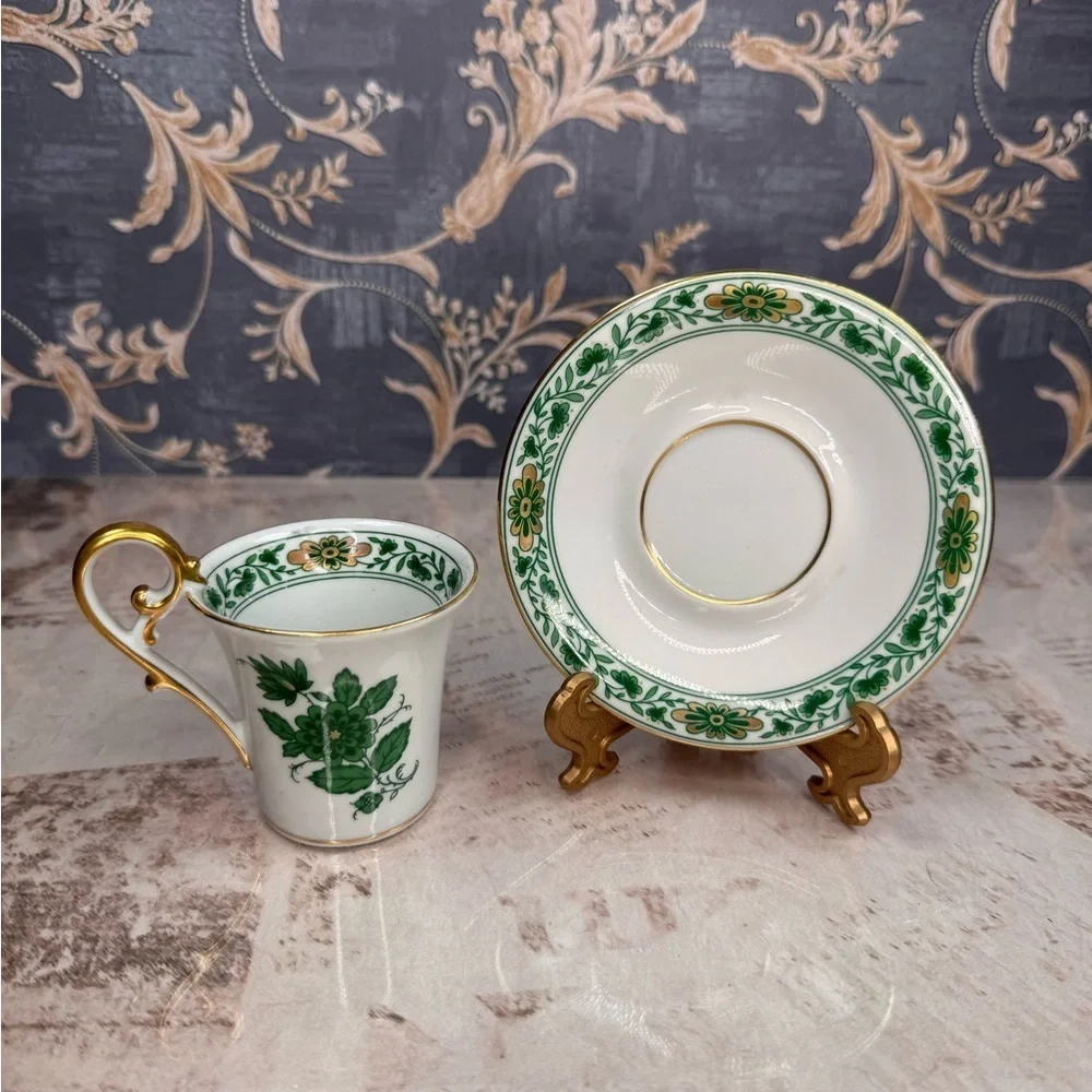 Vintage Kaiser Schonbrunn Demitasse Cup Saucer Green Gold